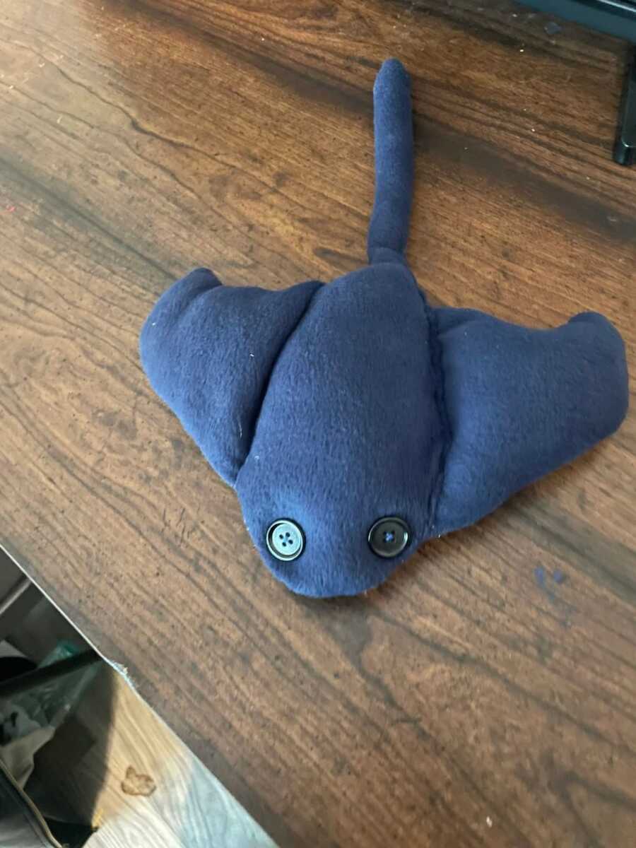 stuffed animal mom made for her son's birthday