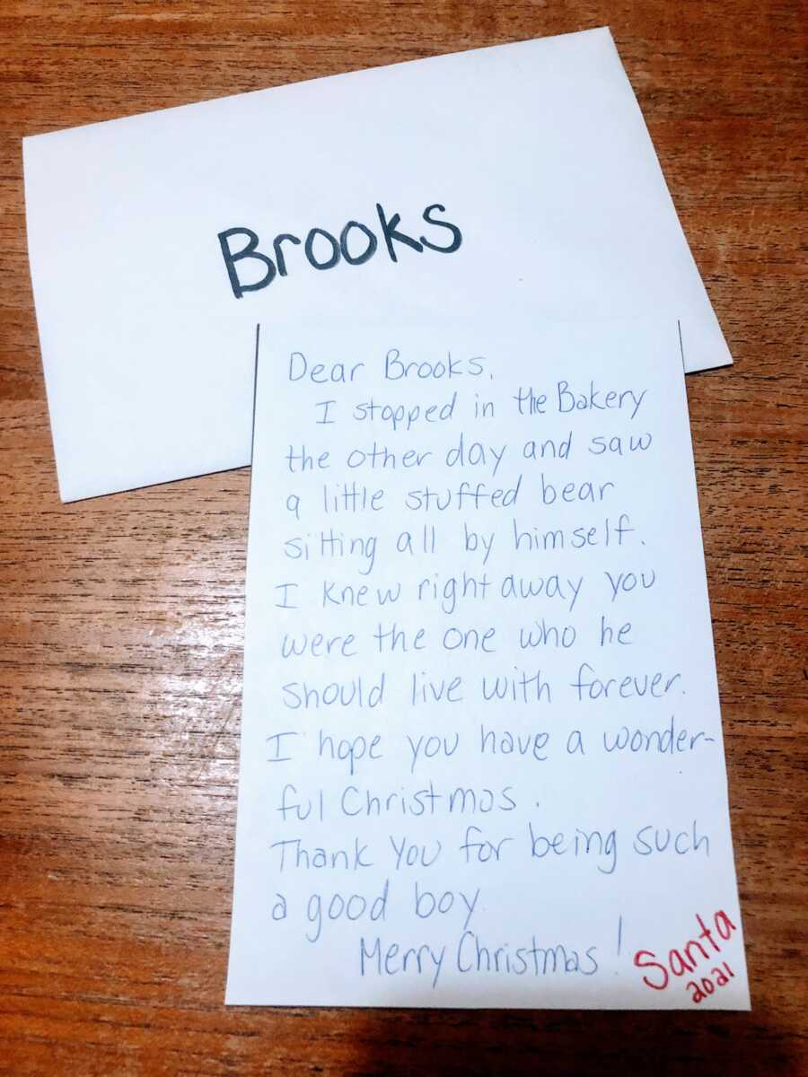 Letter from Santa to a boy named Brooks wishing him a Merry Christmas