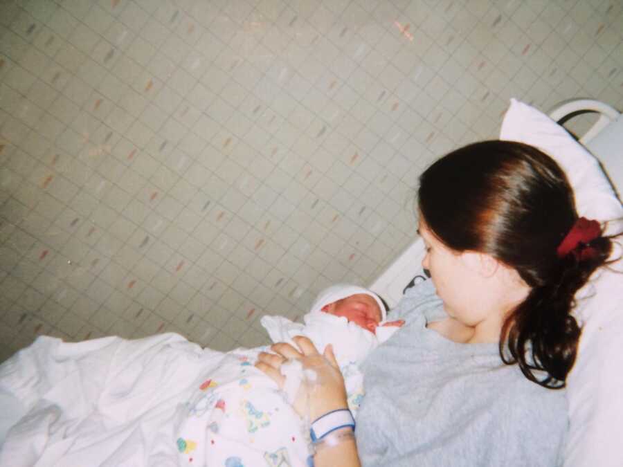 birth mom holding baby after birth