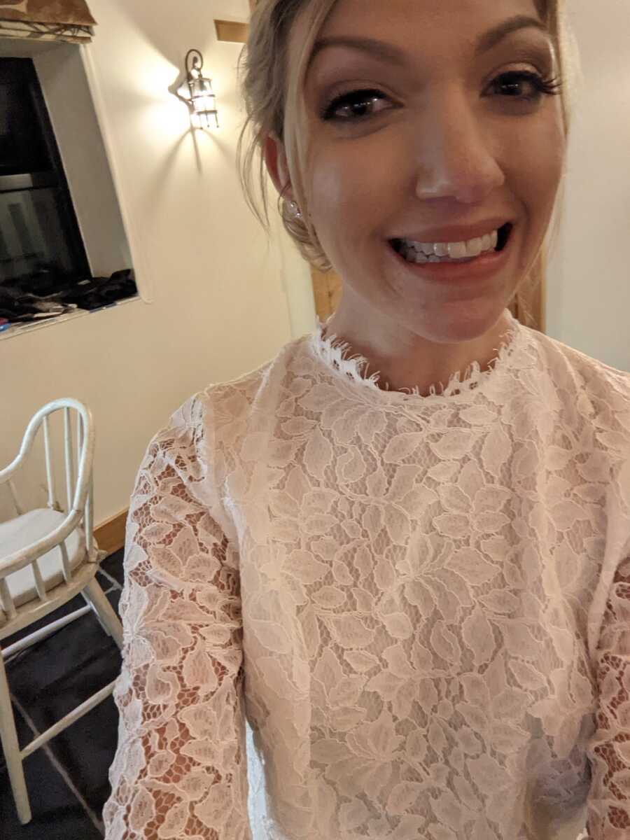 woman smiling in her wedding dress