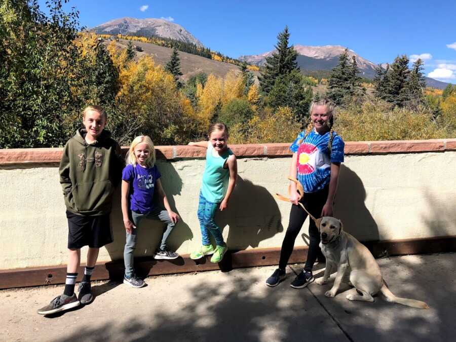 the kids walking around the park