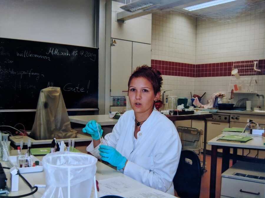 woman in the lab mixing things