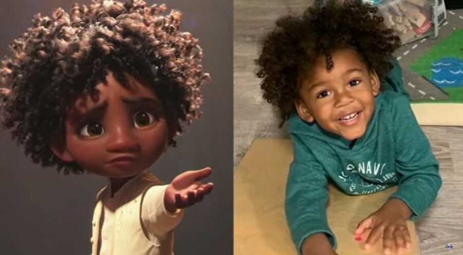 little boy showing his resemblance to boy in Disney movie