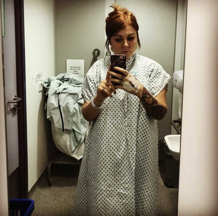 woman in hospital gown