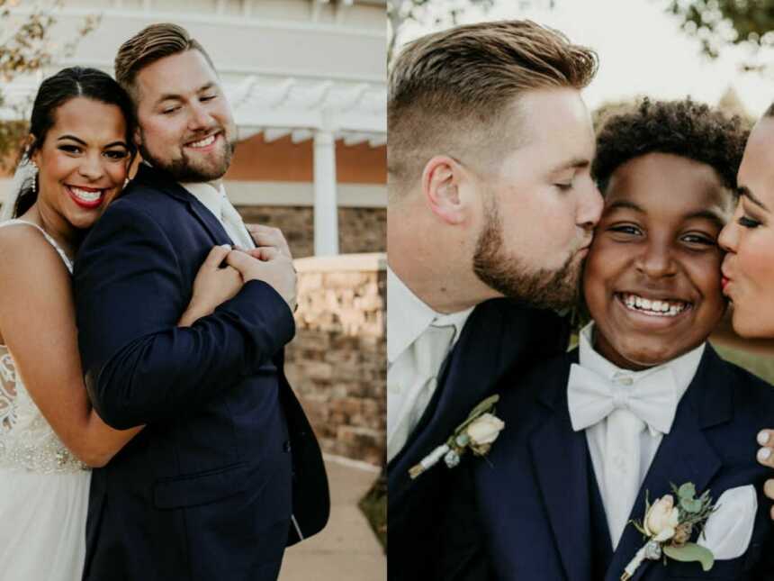 Mom shares touching photos from her wedding day with her son and husband
