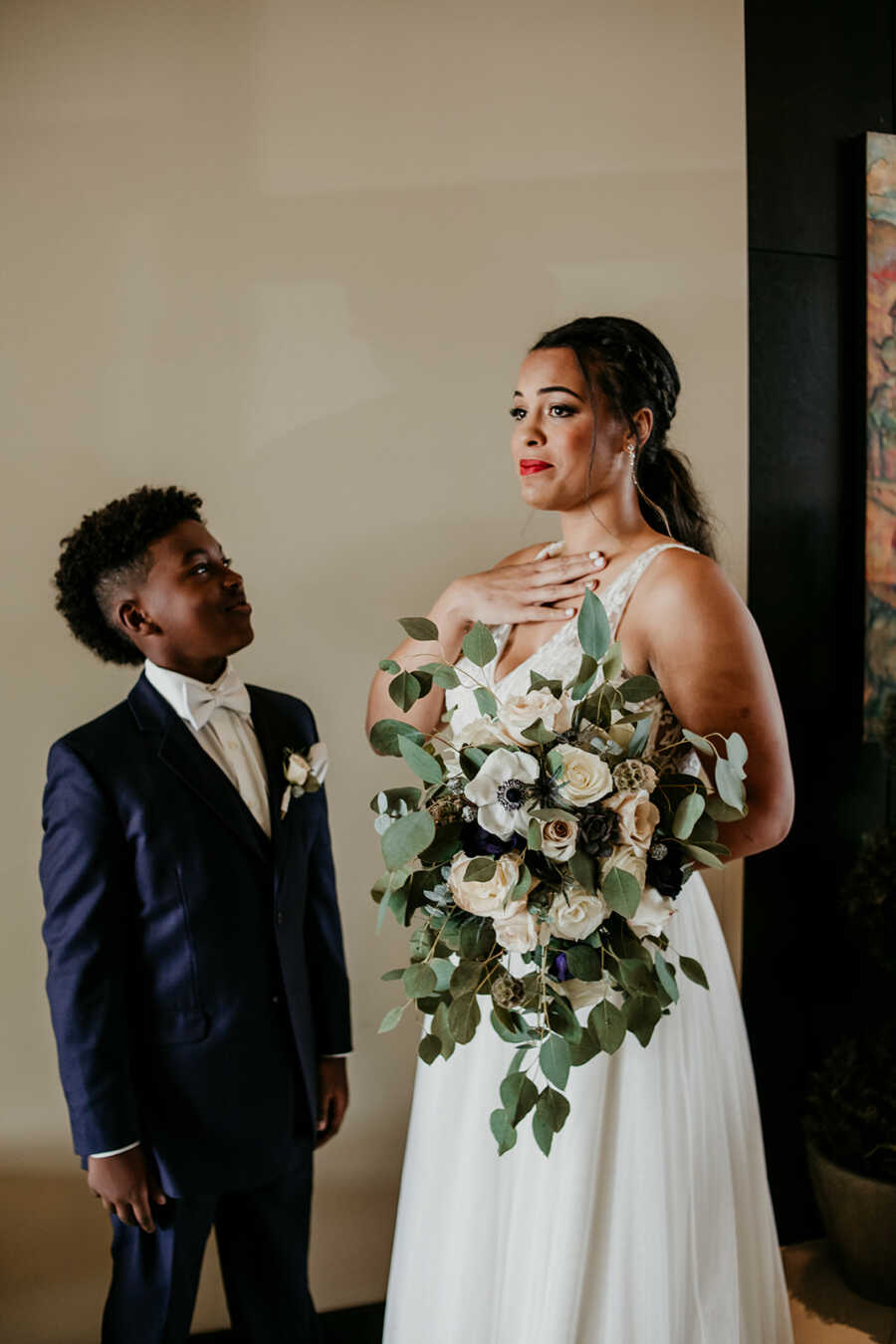 Mom does a first look with her son on her wedding day