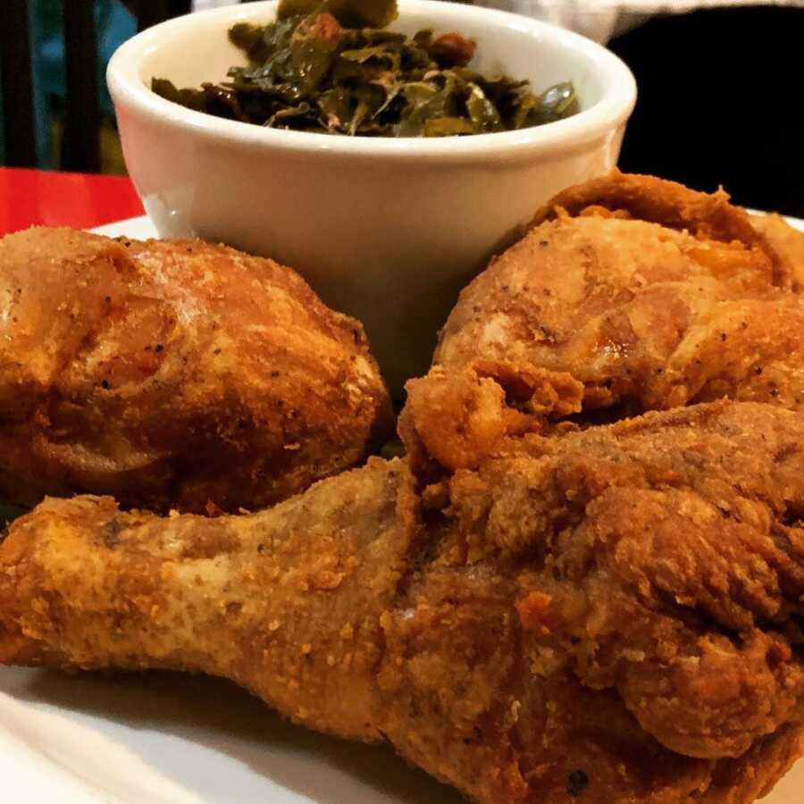 Plate of fried chicken served at Fresh Soul in Spokane, WA. 