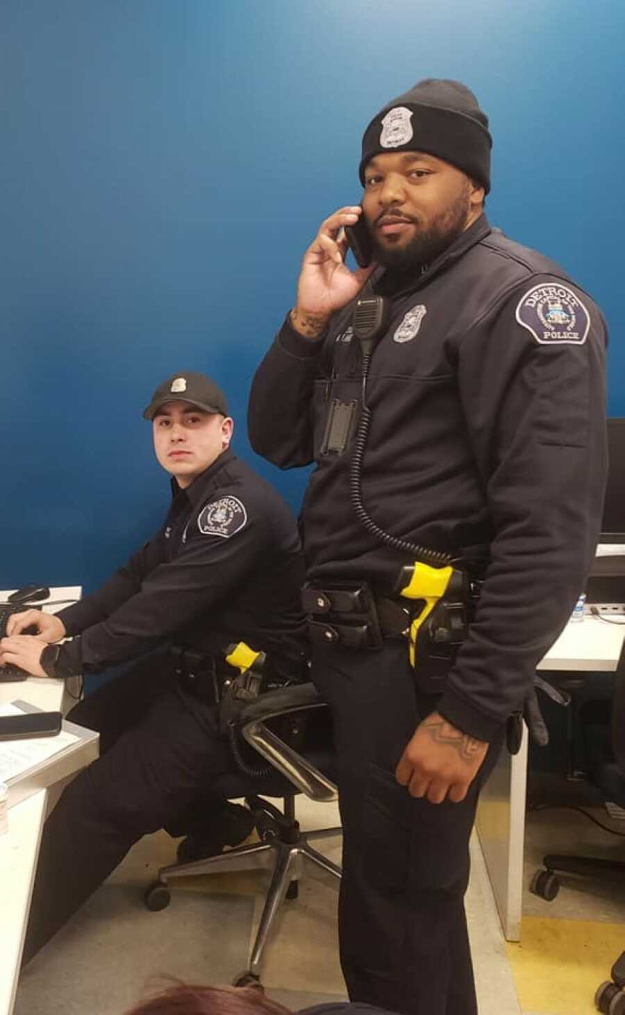 officer answering the phone at the office