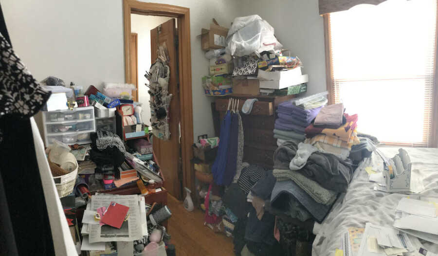 cluttered bedroom