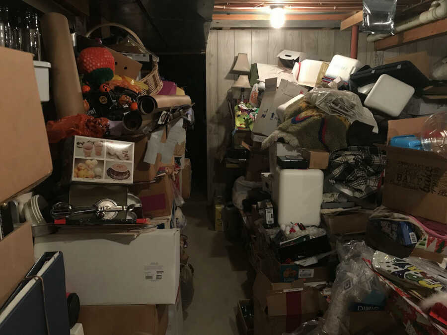 cluttered garage