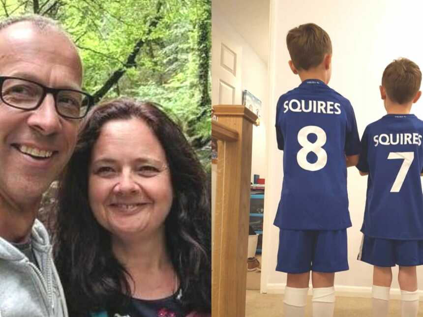 adoptive parents and their sons wearing soccer jerseys