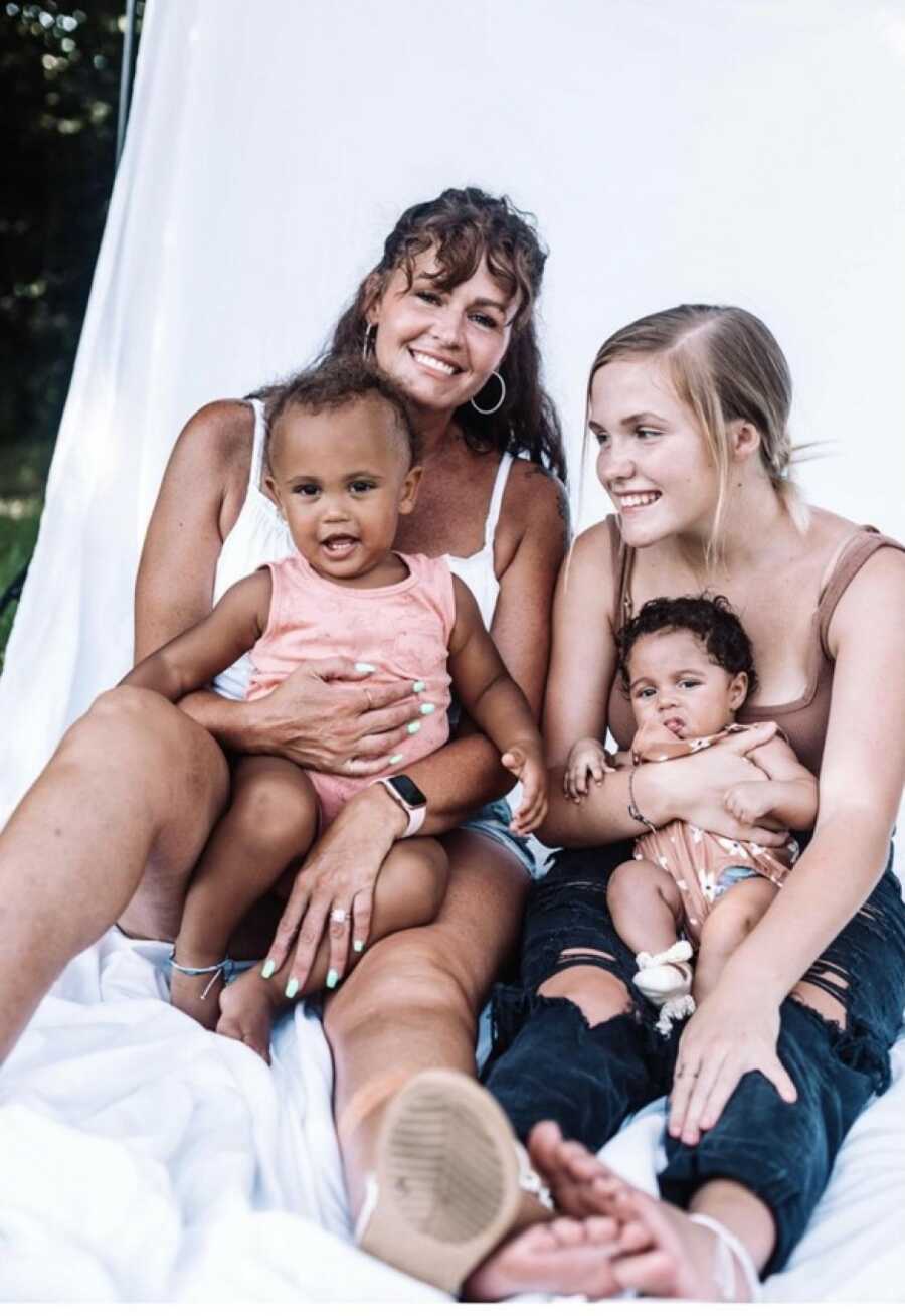 teen mom with her children and mom