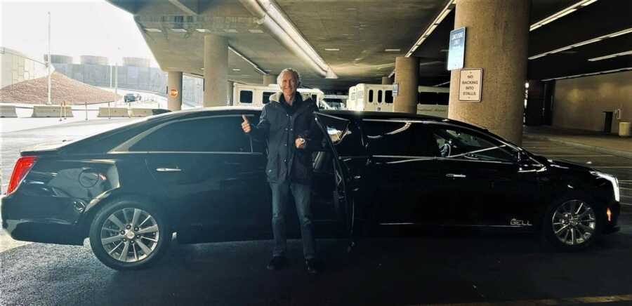 dad with cancer in front of limo