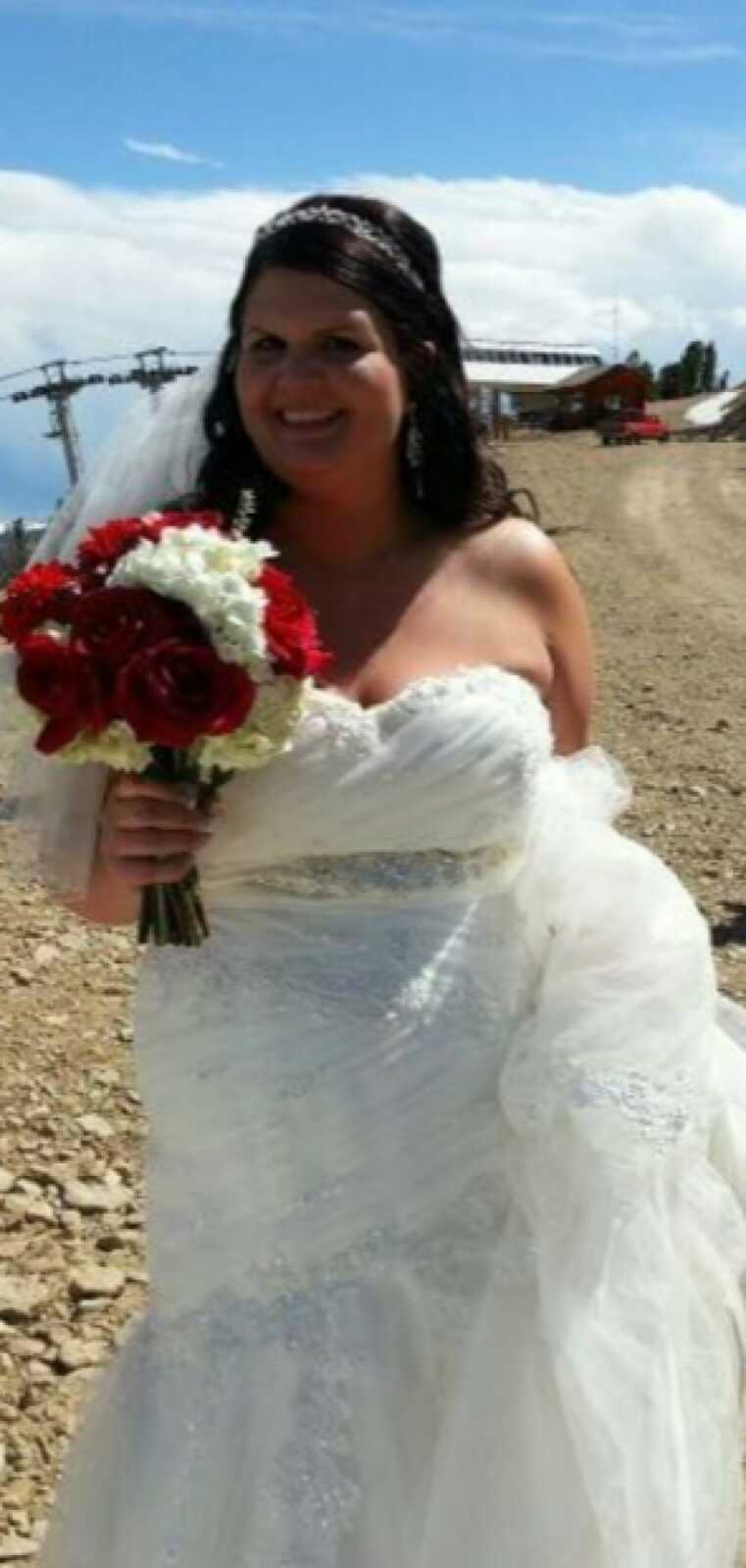 woman on her wedding day smiling and happy