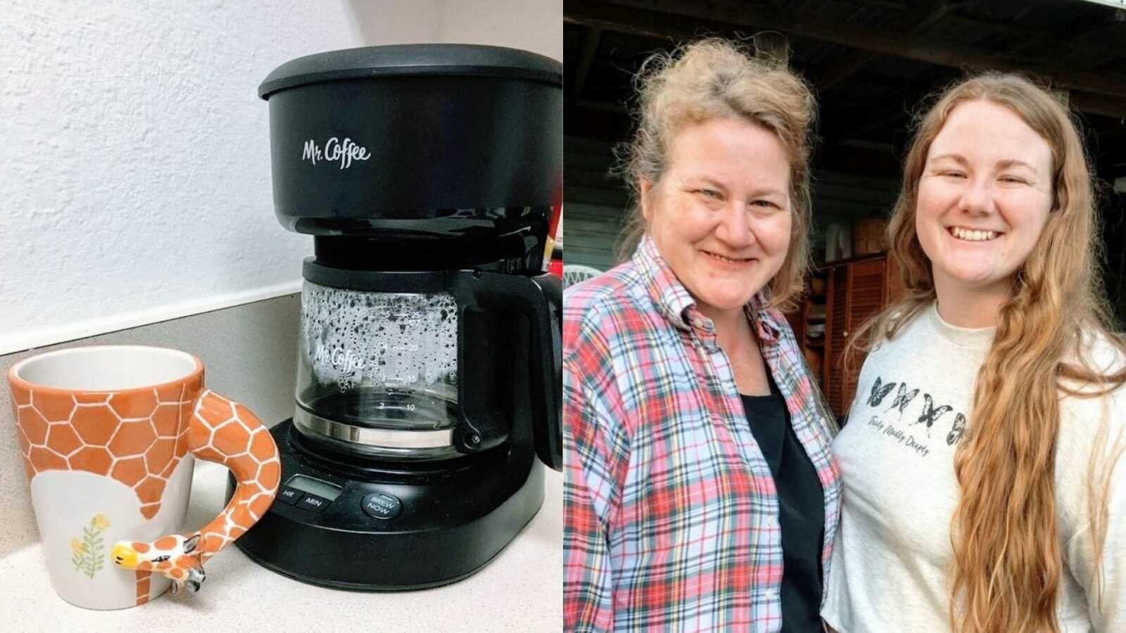 Motherless daughter shares photo of coffee pot and photo with her late mother