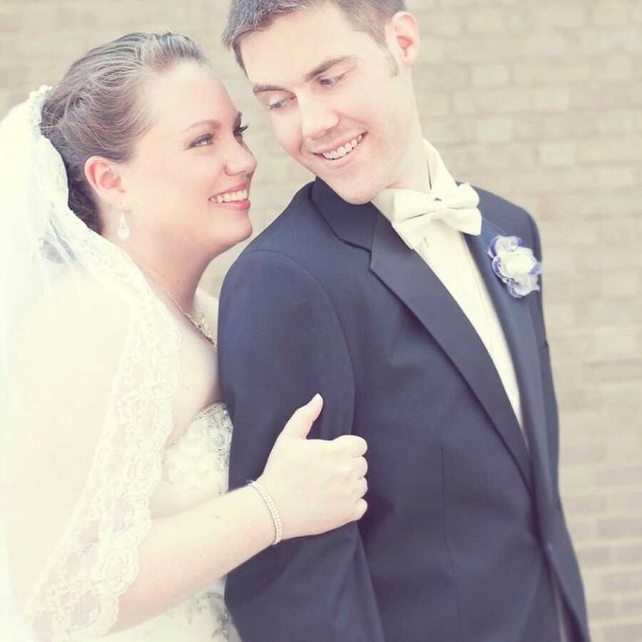 husband and wife together on their wedding day