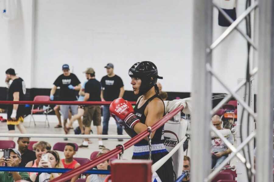 woman in the ring ready to fight