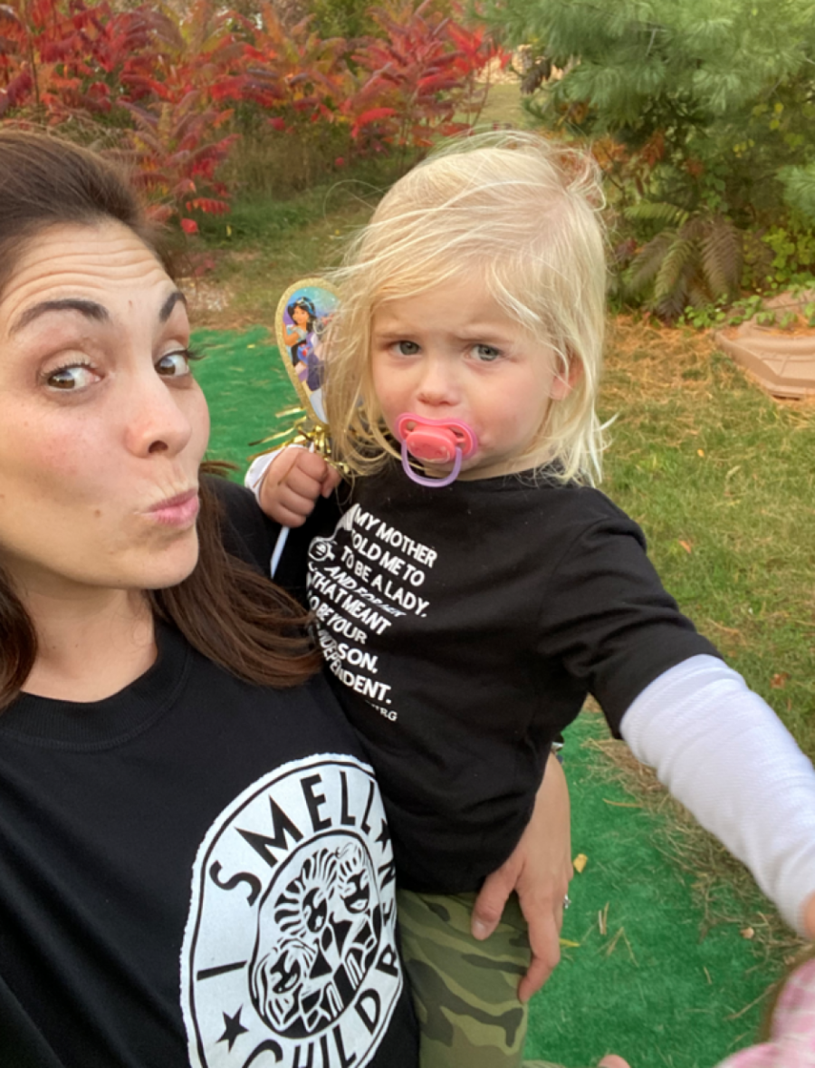 mom and daughter taking a selfie