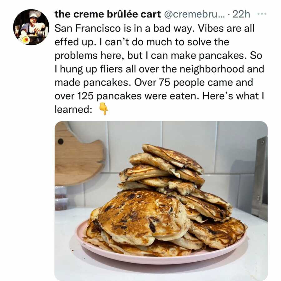 San Franciscan's tweet sharing initial pancake party success. 