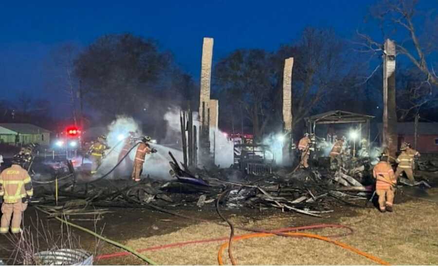 Texas family's one-story colonial home burns down after gas heater starts fire.