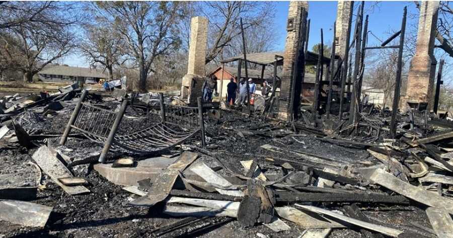 Ashes and remains of Texas family's burned down house.