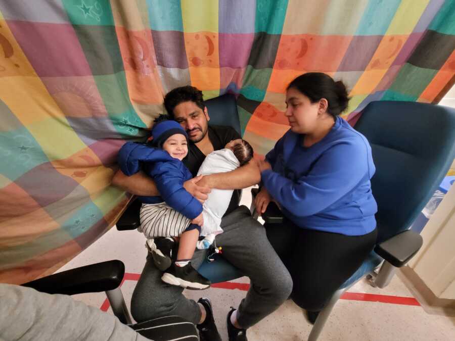 family all together after child was born