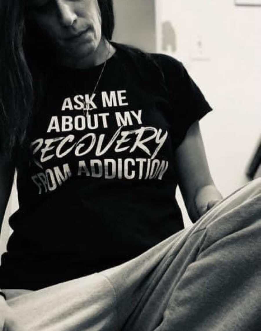 woman in her recovery shirt