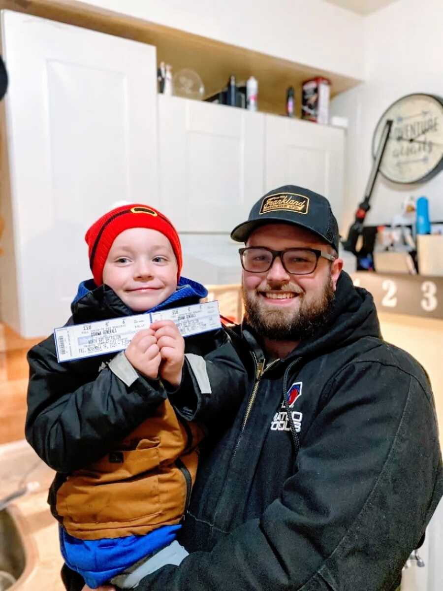 Father takes his son to a hockey game