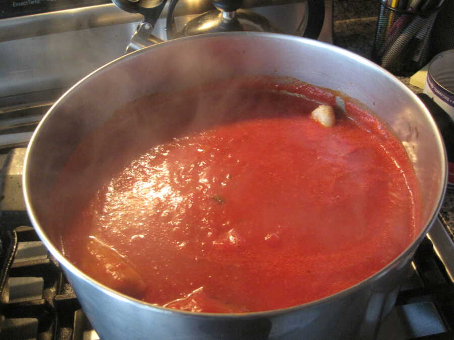 red sauce being cooked