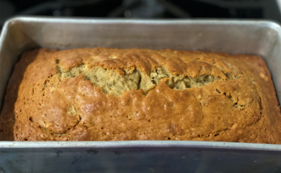 baked banana bread fresh out of the oven