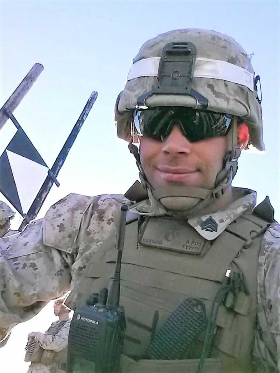 selfie of Marine Corp officer wearing combat gear