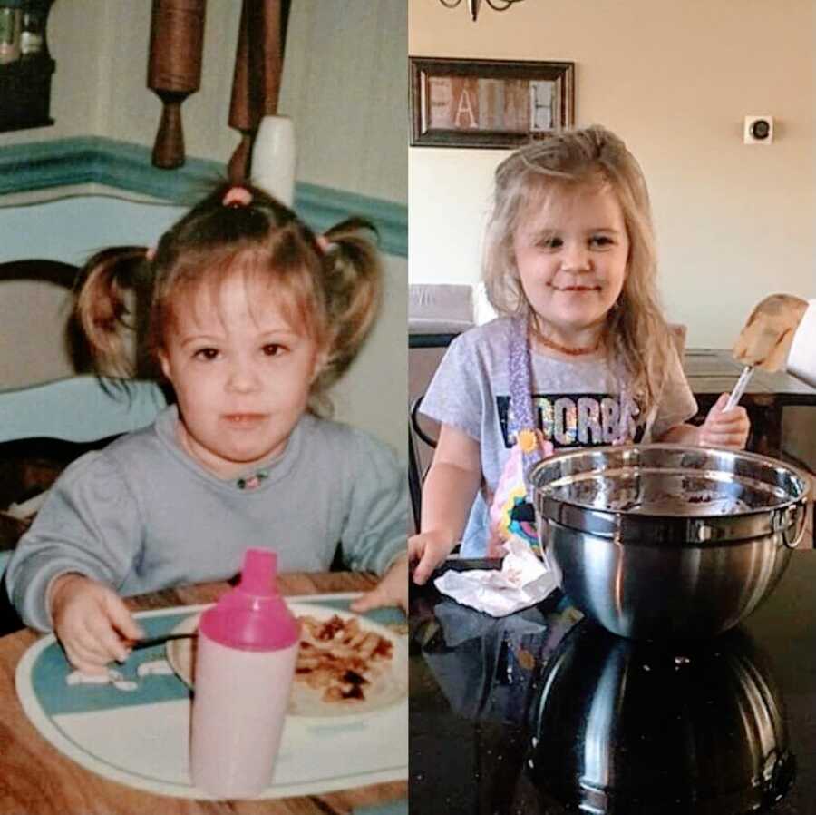 Birth mom compares a photo of her as a child on the left and a photo of her daughter on the right