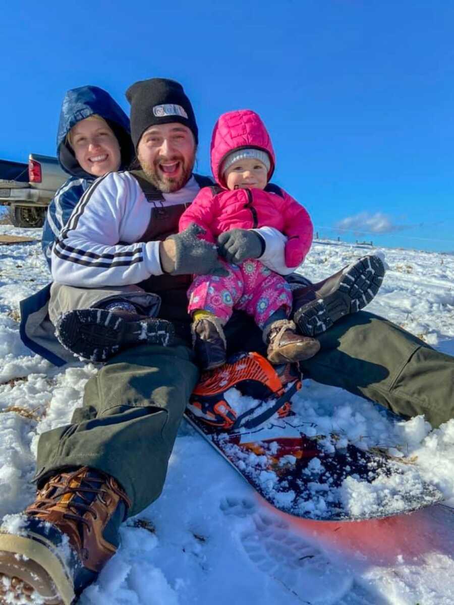 family selfie in the snow