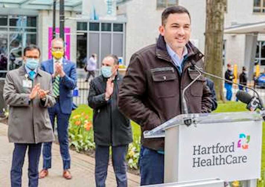 Man speaks at Hartford Hospital's 50 years of transplant celebration