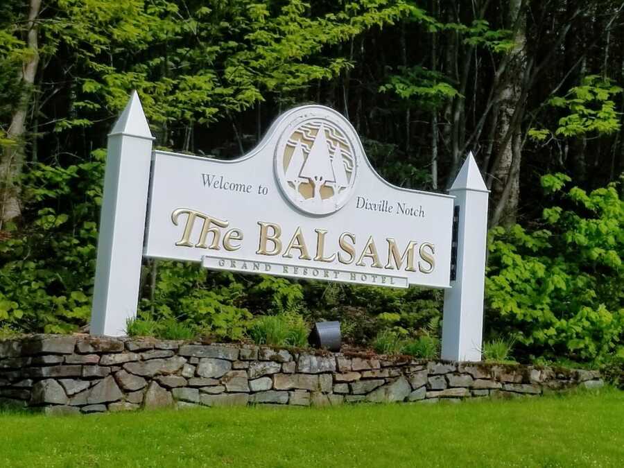 sign at the entrance of The Balsams hotel in New Hampshire