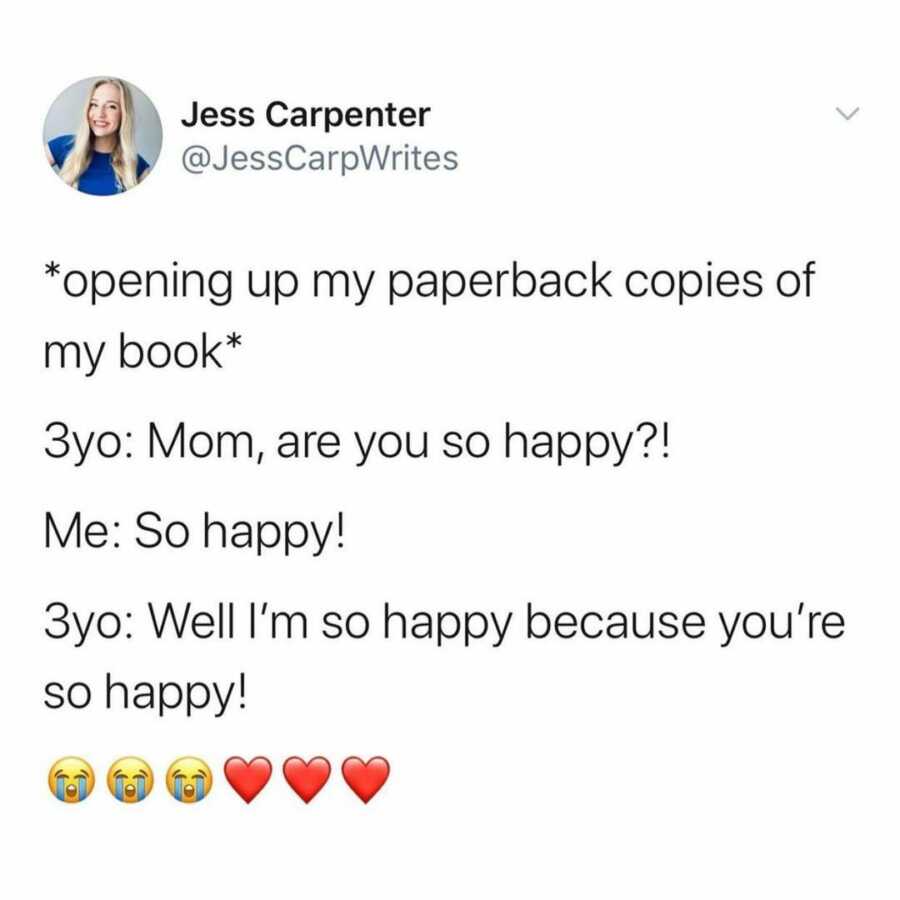 tweet from mother expressing sweet words from a mother's daughter about happiness