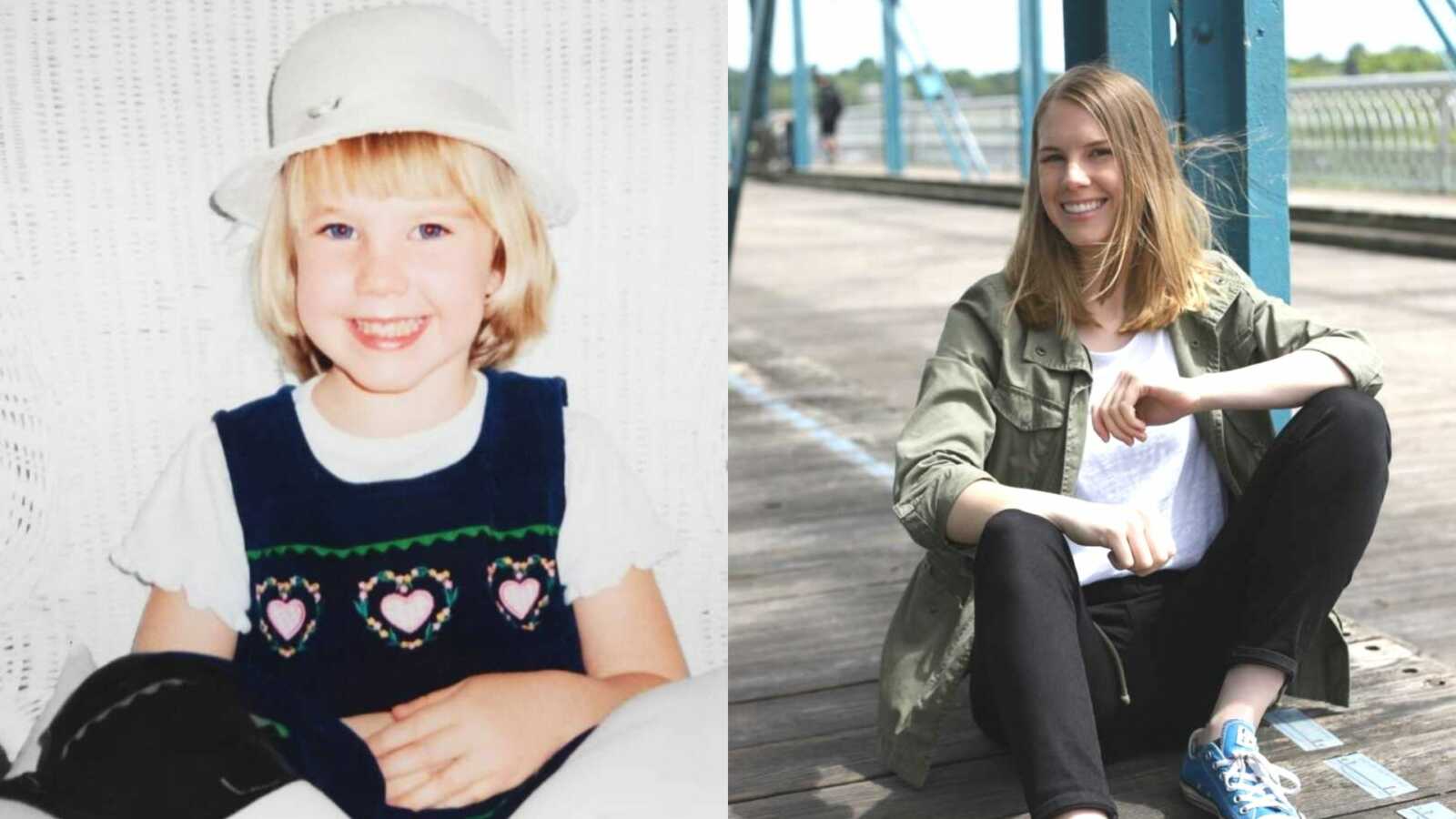 A young girl in white hat and an eating disorder survivor