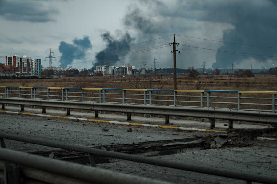 Clouds of smoke coming from the city.