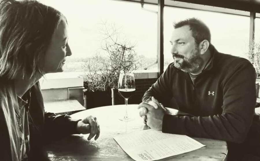 woman and husband sitting at a table