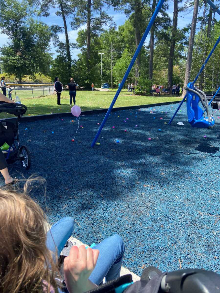 easter egg hunt where girl in wheelchair couldn't participate