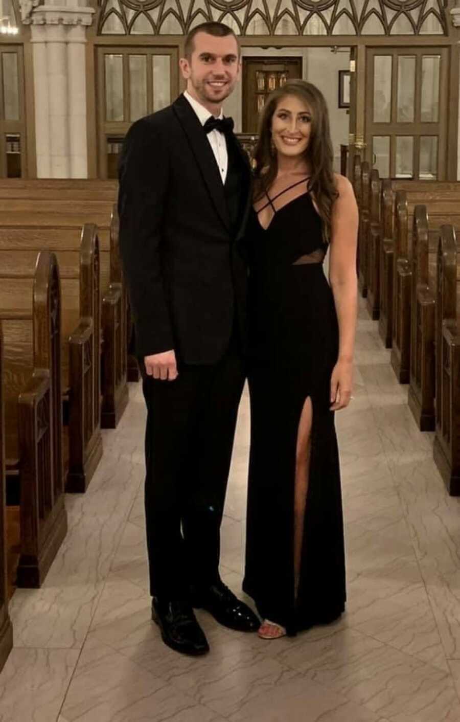 couple dressed up for a wedding