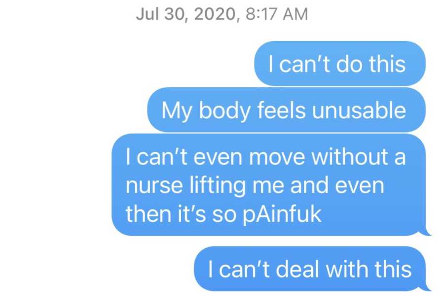 text messages of woman with TSS suffering