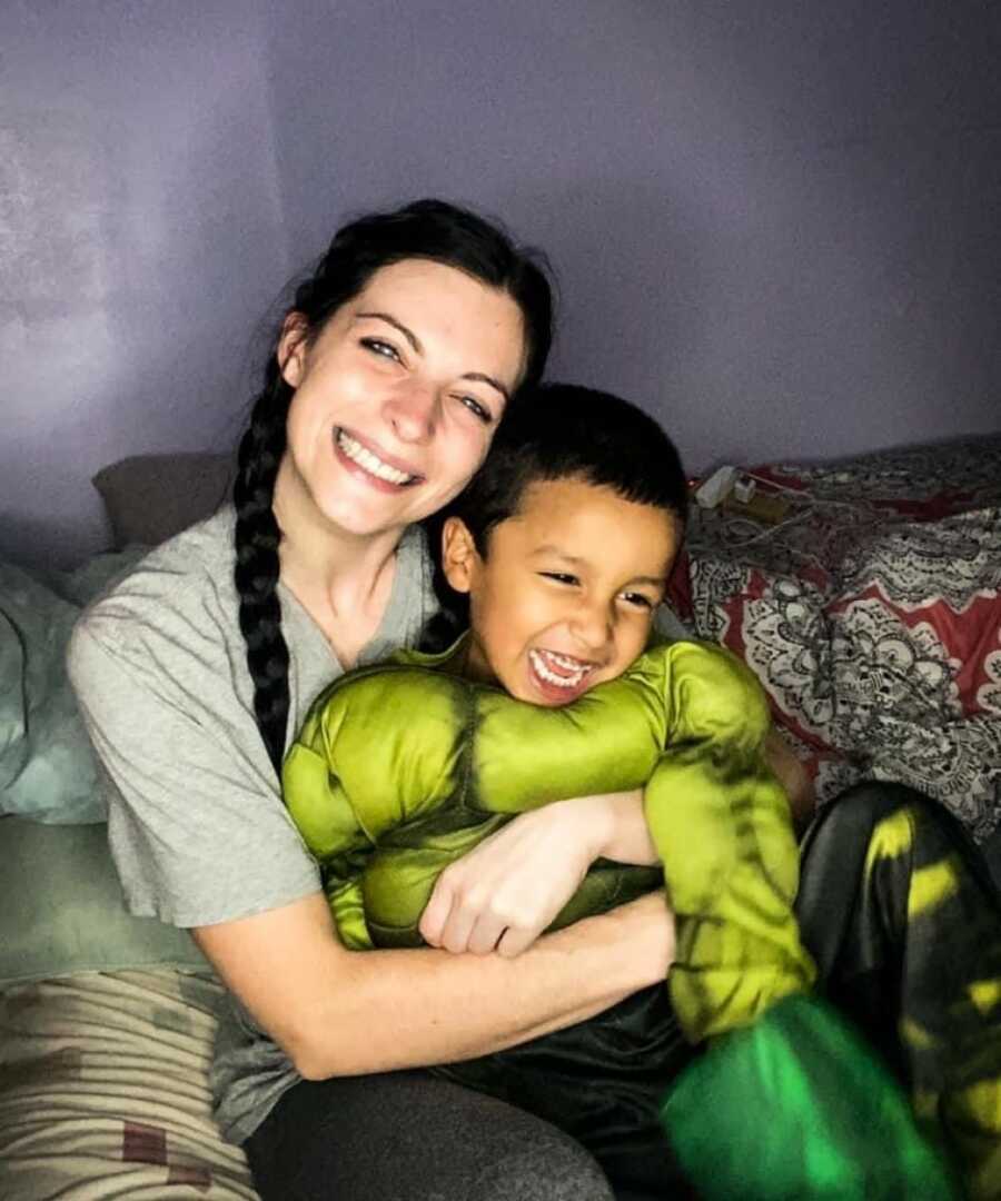 mom and son smiling