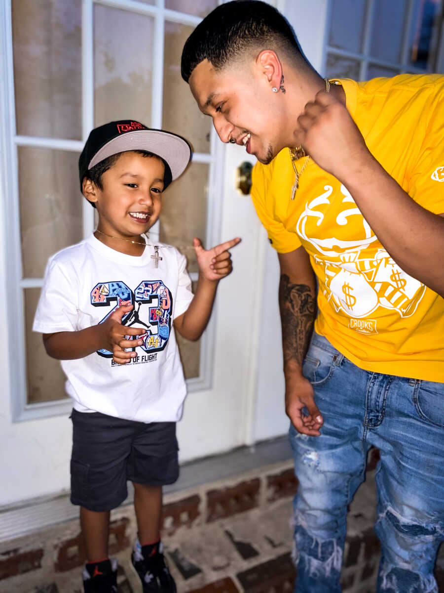 dad and son being goofy