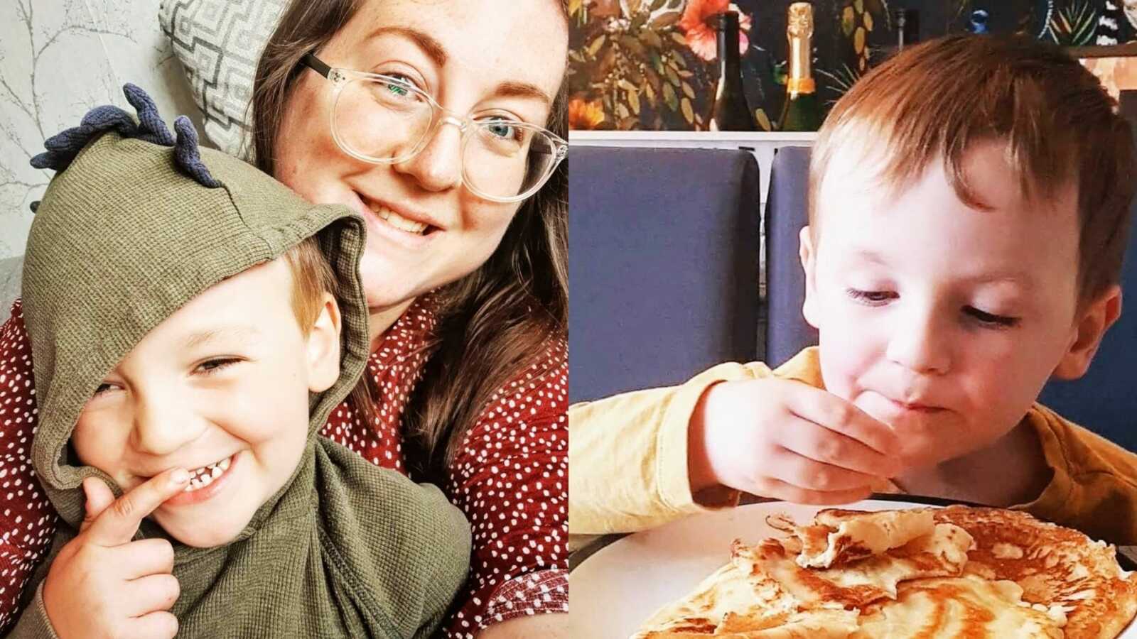 A mom and her autistic son and a boy with sensory aversion eating food