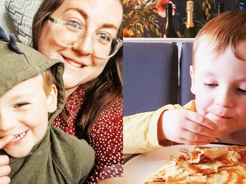 A mom and her autistic son and a boy with sensory aversion eating food
