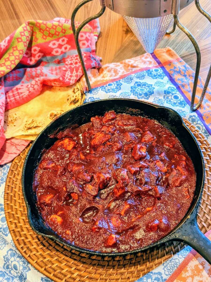 completed red chile with pork dish