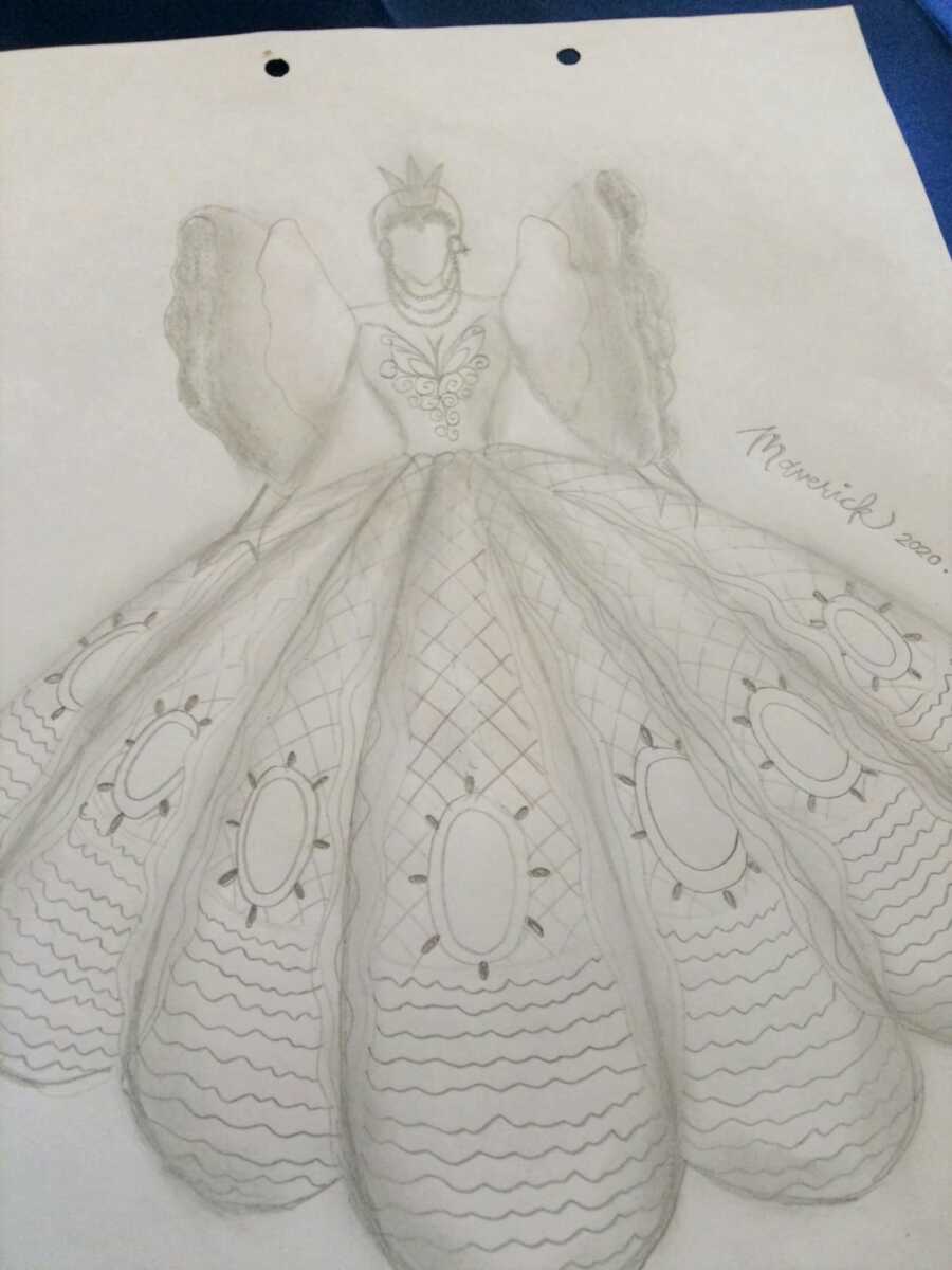 sketch of idea for prom dress before starting
