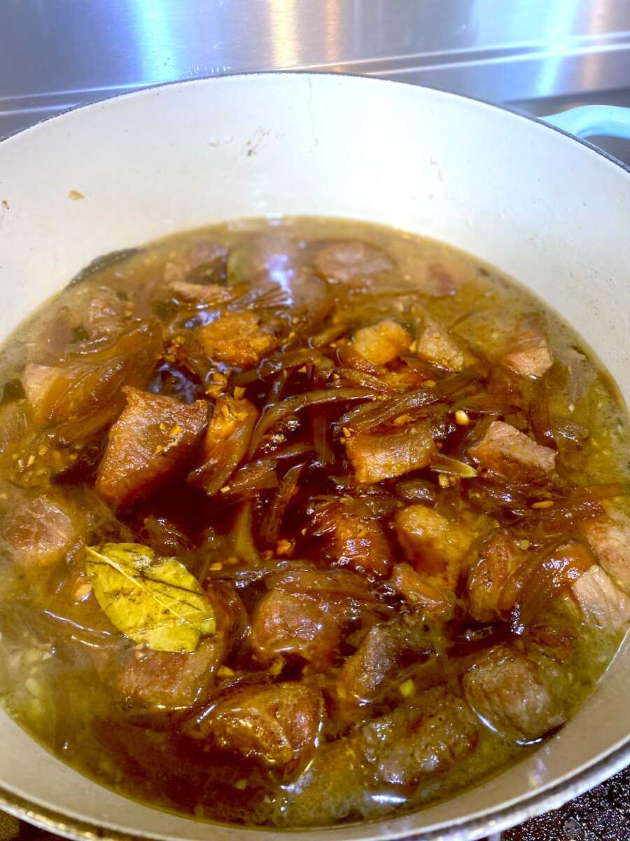 Adobo as it has been simmering for just over an hour