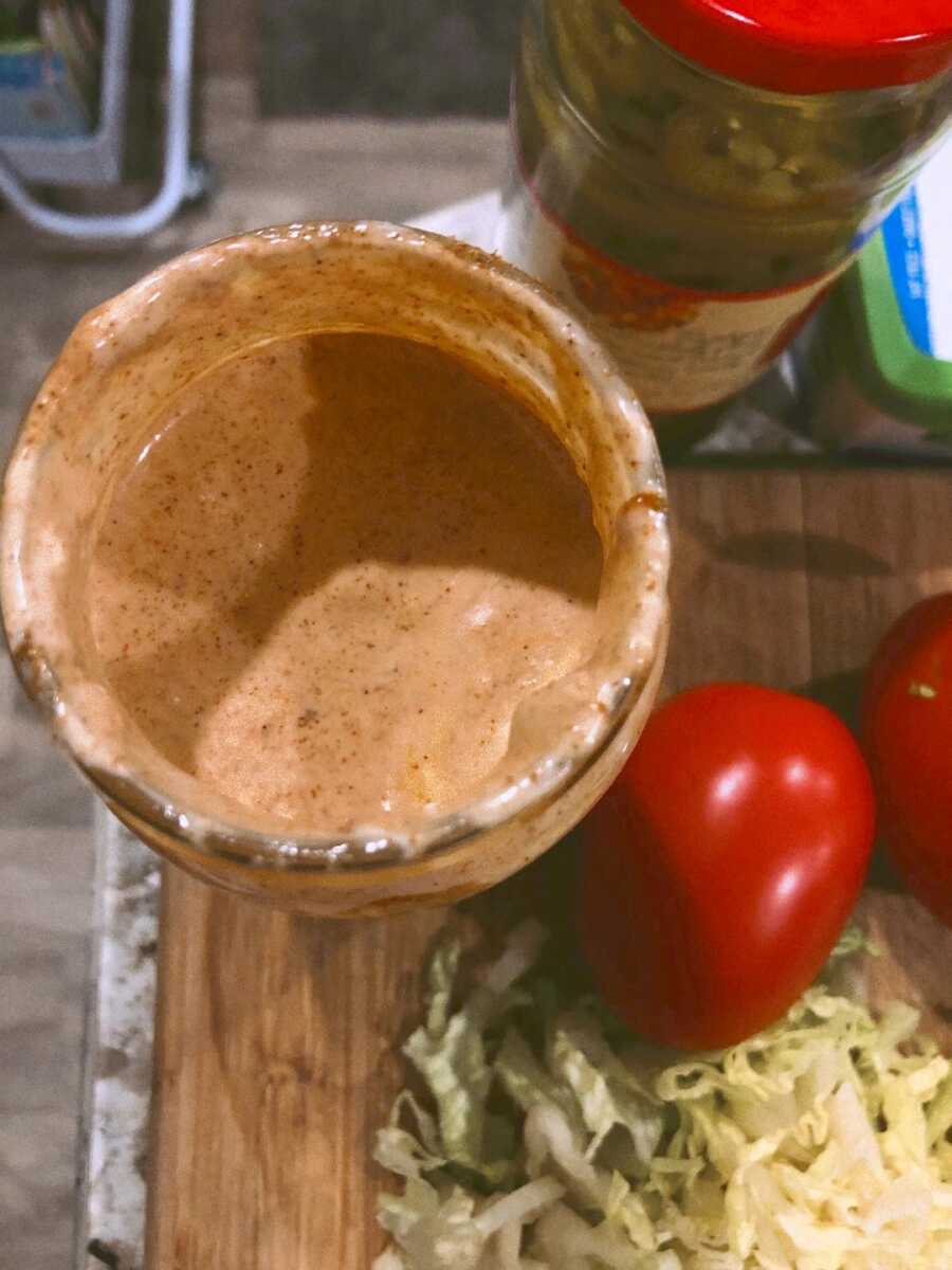 jar containing homemade quesadillas sauce